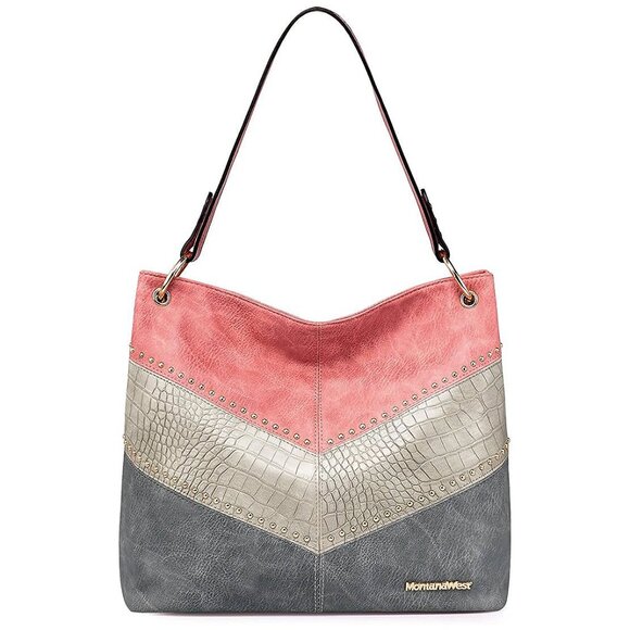 Hobo Bag Purses and Handbags for Women Top Handle B-pink/Marled Grey/Grey
